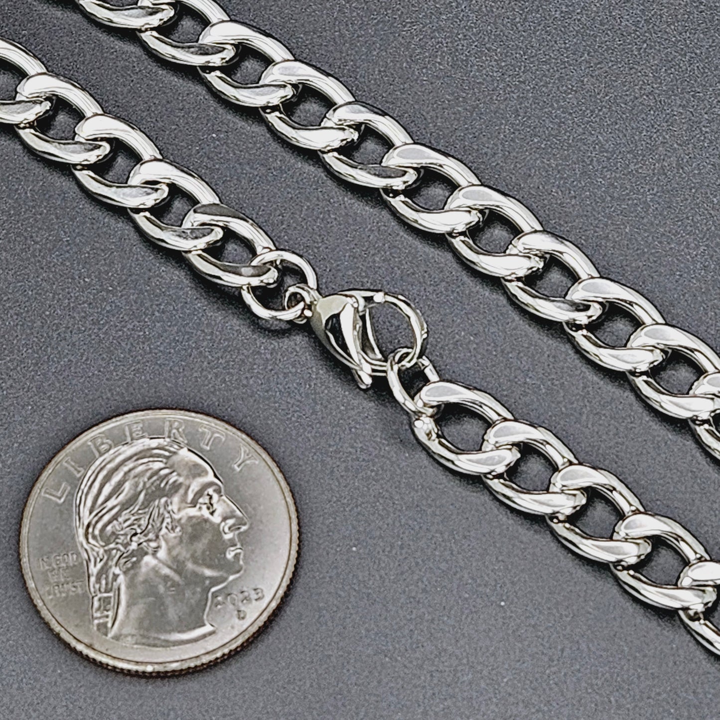 7.5mm Solid Stainless Steel Curb Chain 20"
