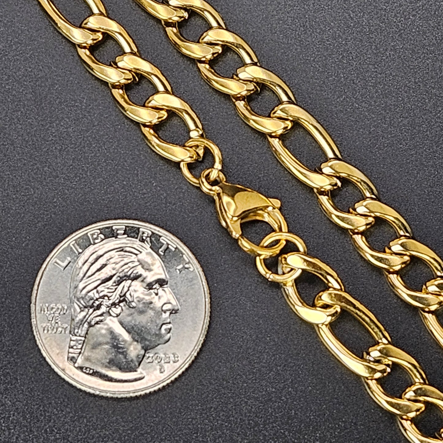 7mm Gold Plated over Solid Stainless Steel Figaro Chain