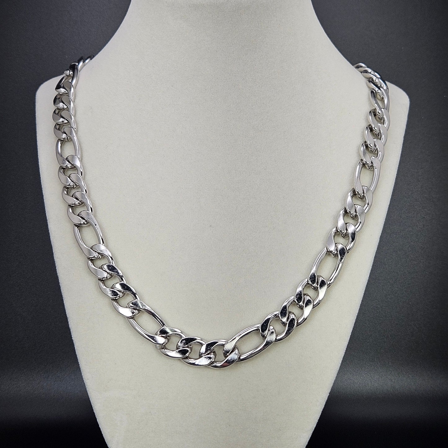 11mm Solid Stainless Steel Figaro Chain 24"