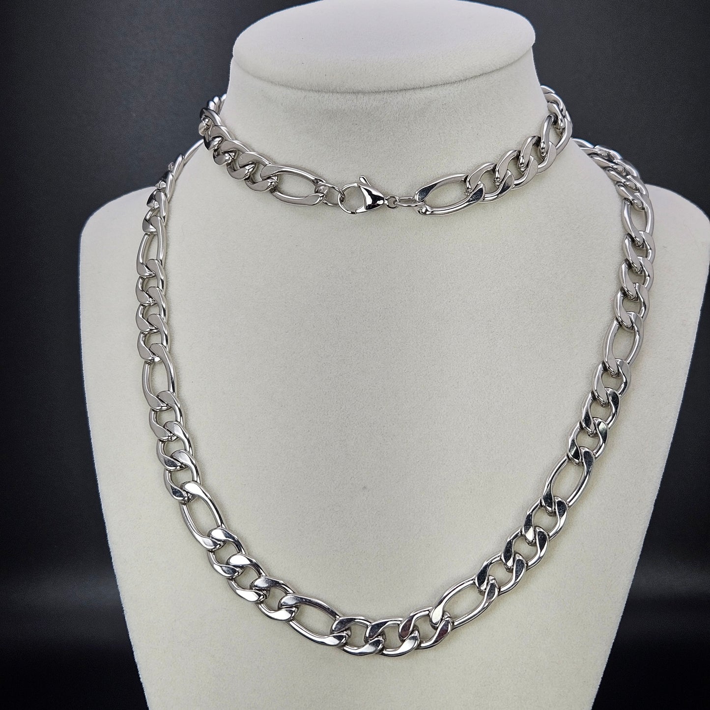 9mm Solid Stainless Steel Figaro Chain 30"