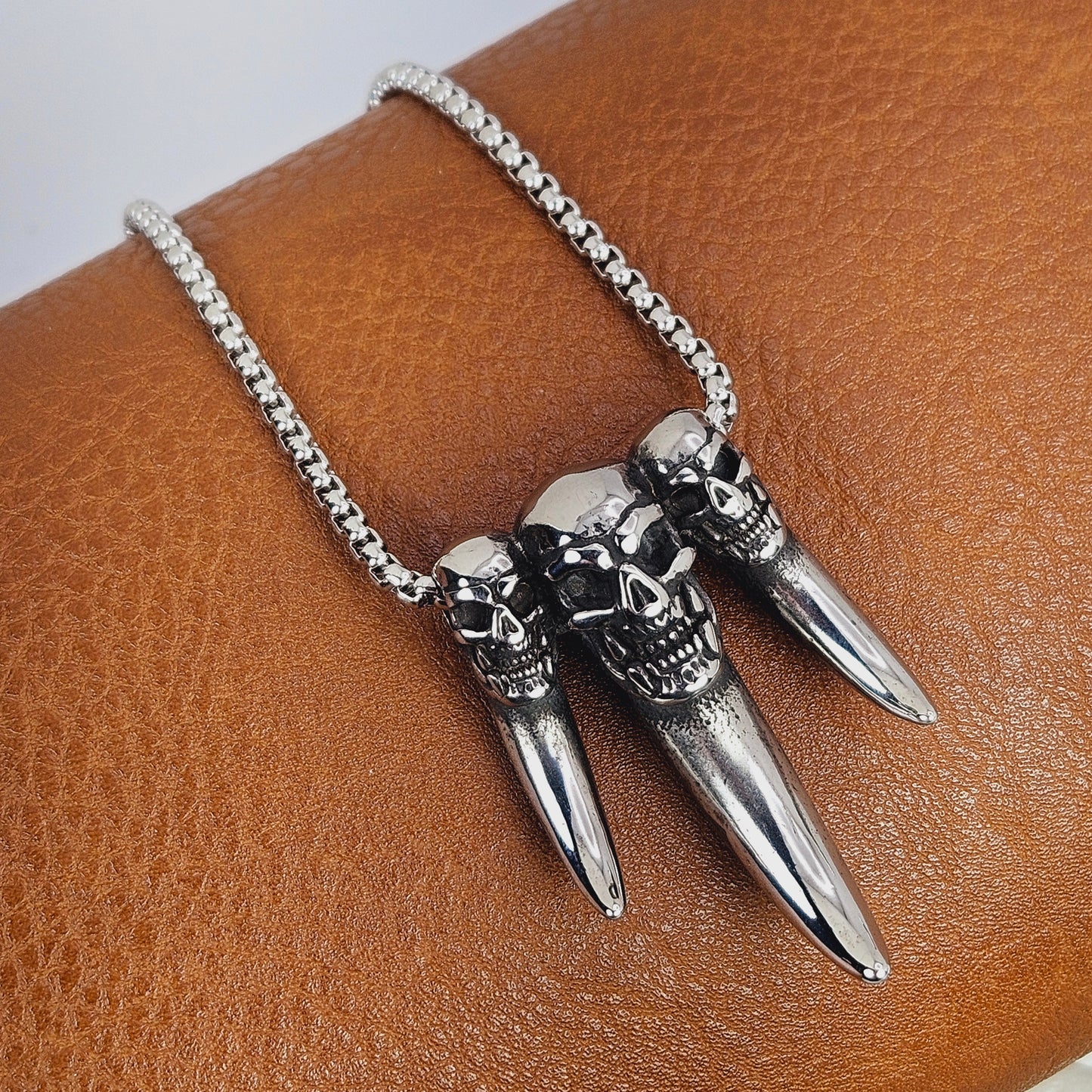 Tri Skull with Tusks Stainless Steel