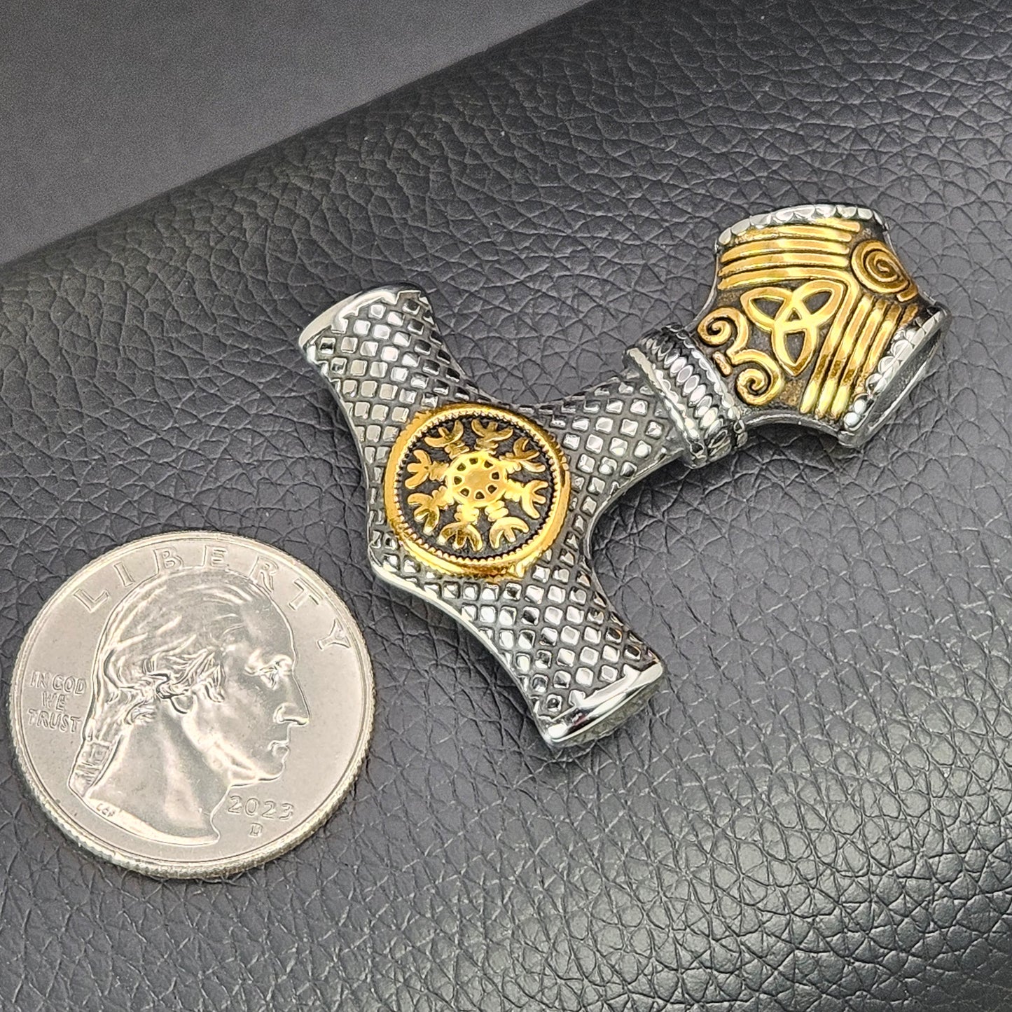 Nordic Hammer With Compass two toned Stainless Steel Necklace