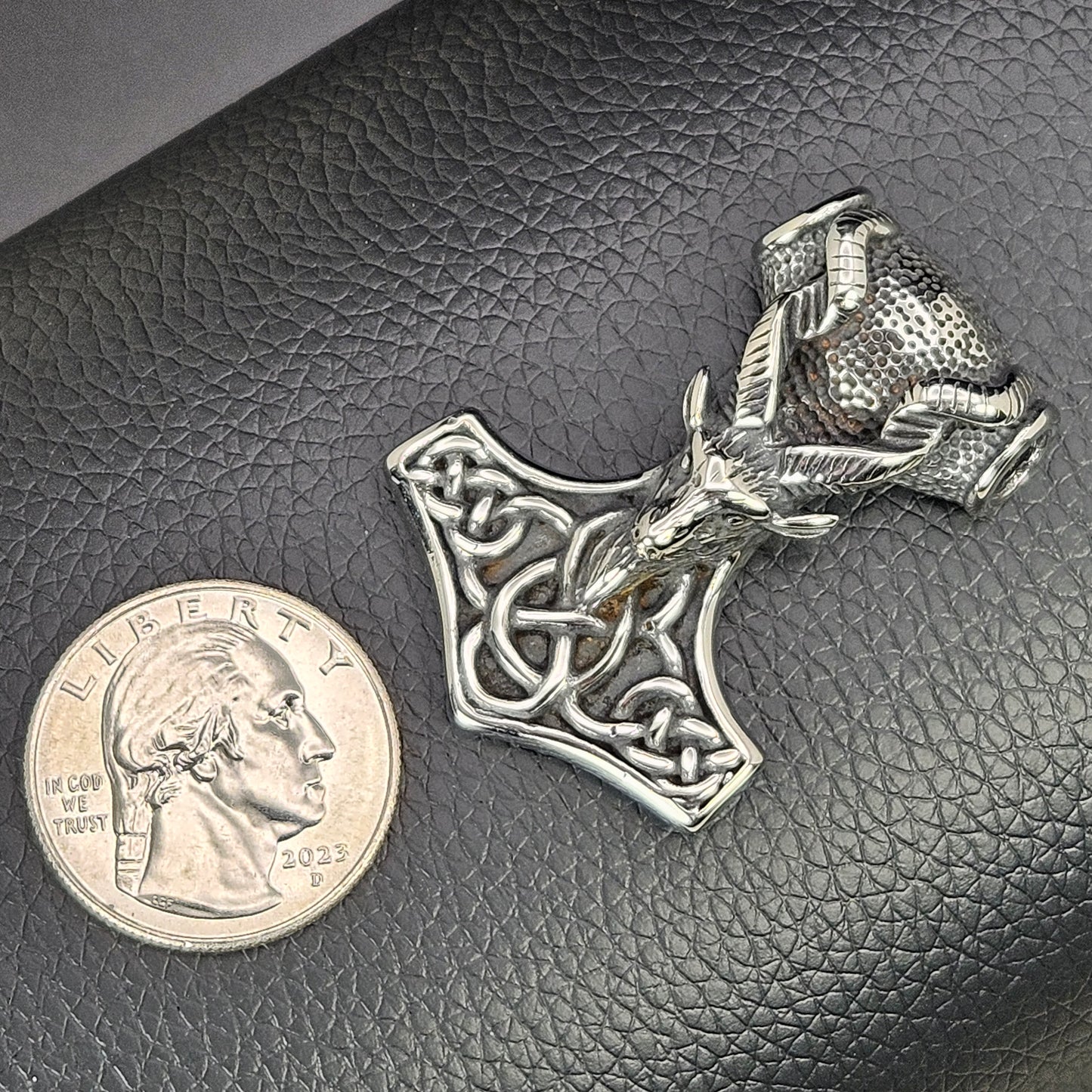 Viking Hammer With a Goat Stainless Steel Necklace