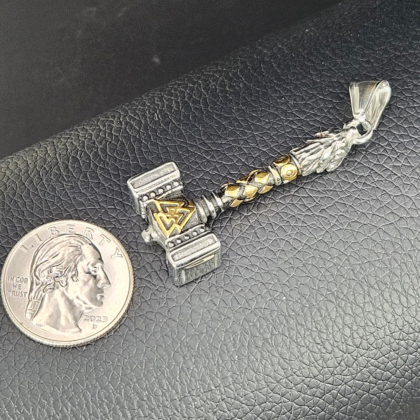 Viking Hammer with Valknut Stainless Steel Necklace