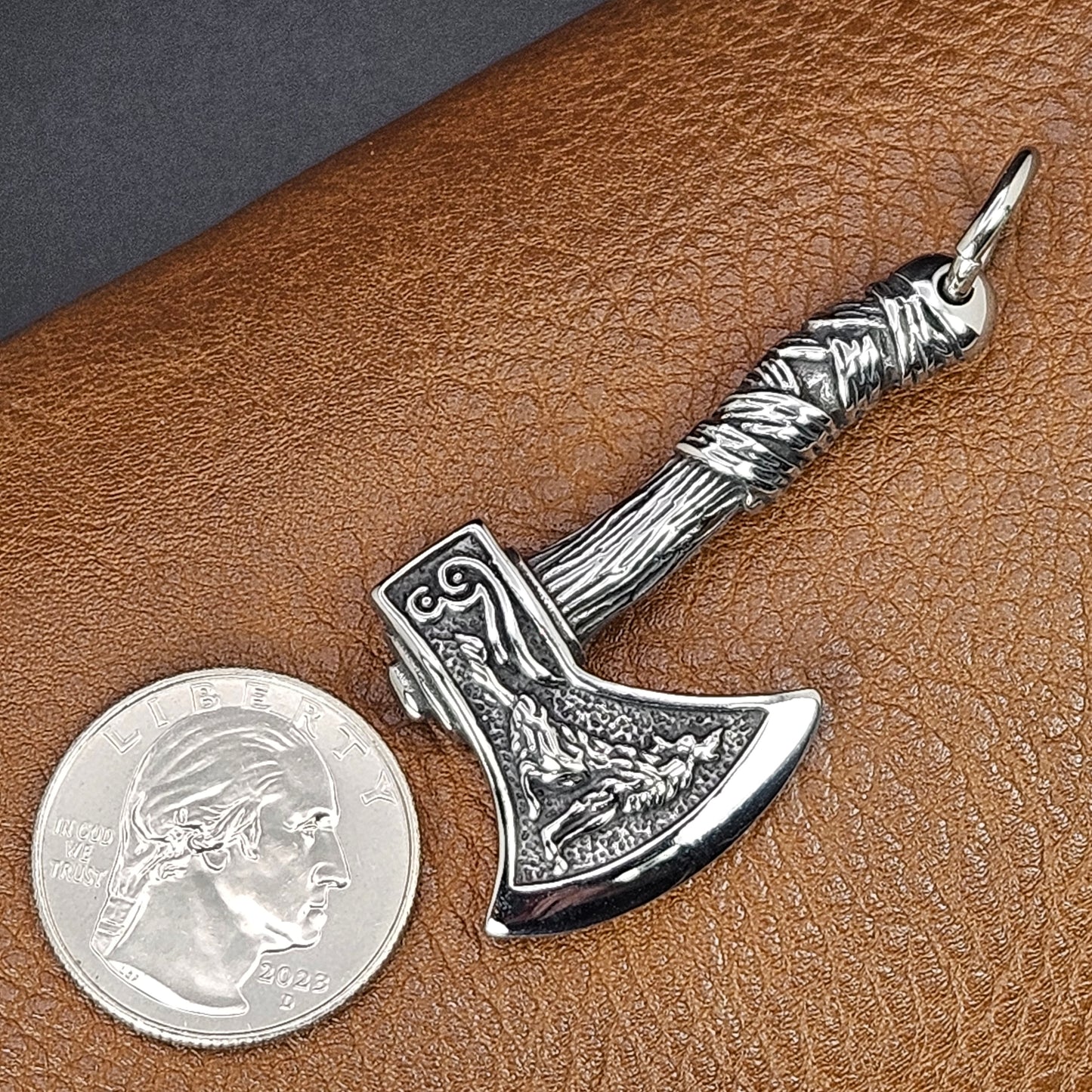 Howling Wolf Inscribed Stainless Steel Axe Necklace