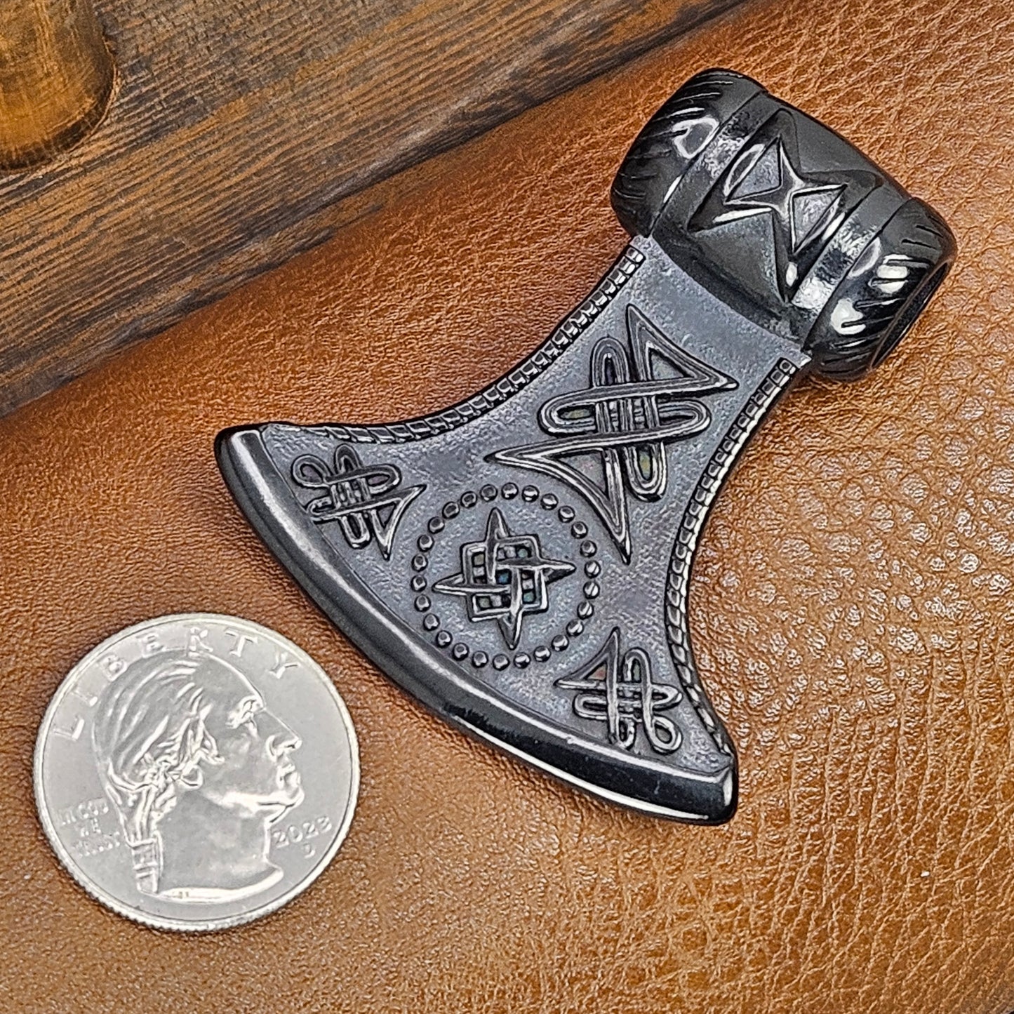 Black Plated Axe Head with Norse Filigree Necklace