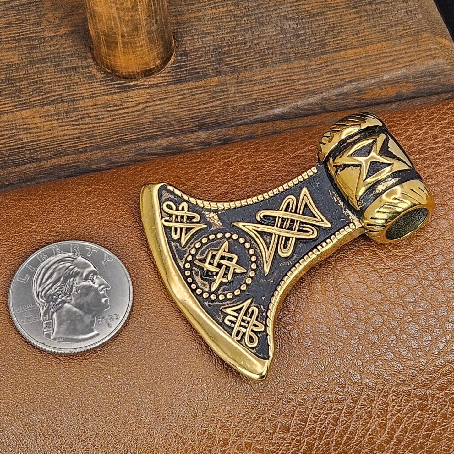 Gold Plated Axe Head with Norse Filigree Necklace