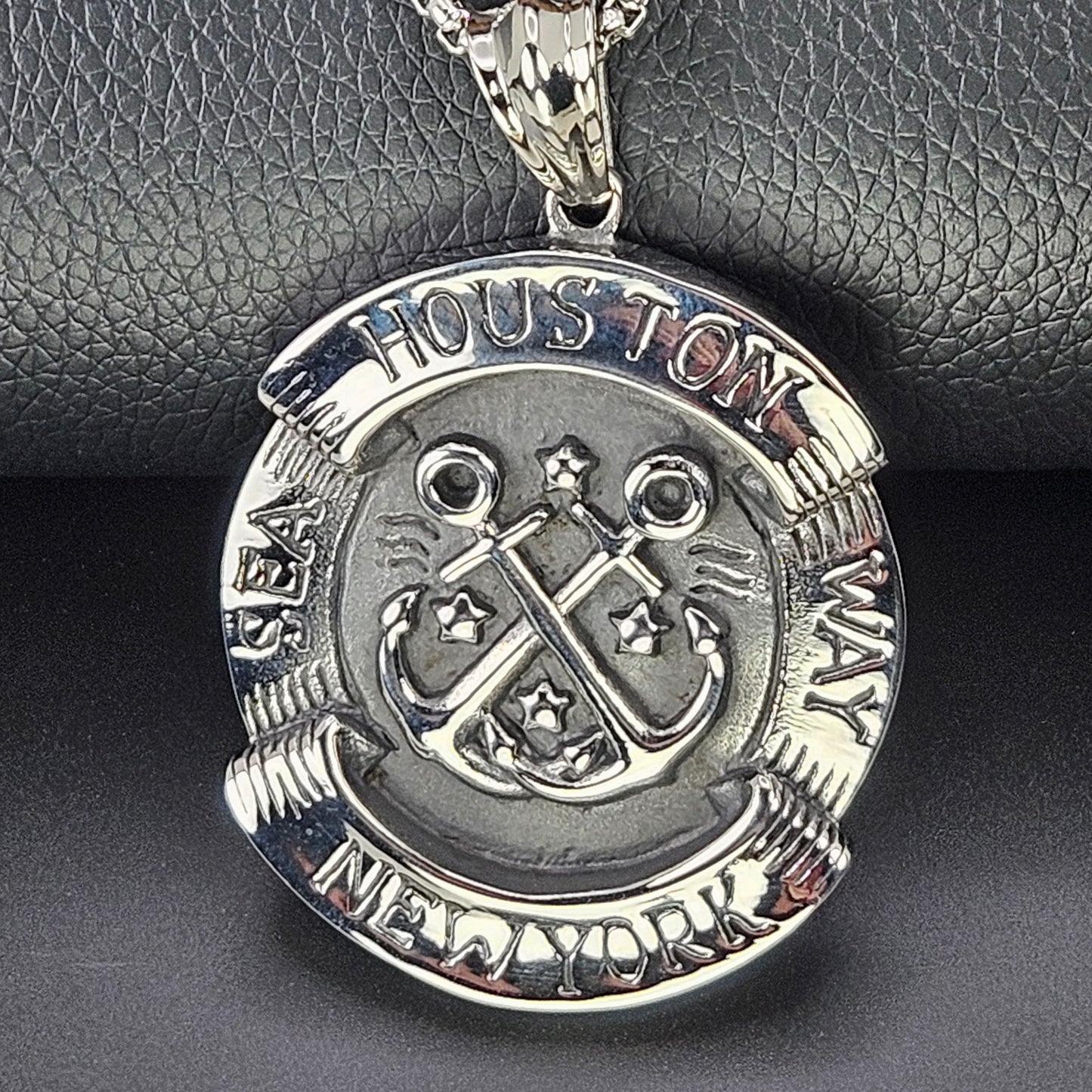 Houston New York Seaway Anchors Stainless Steel Necklace
