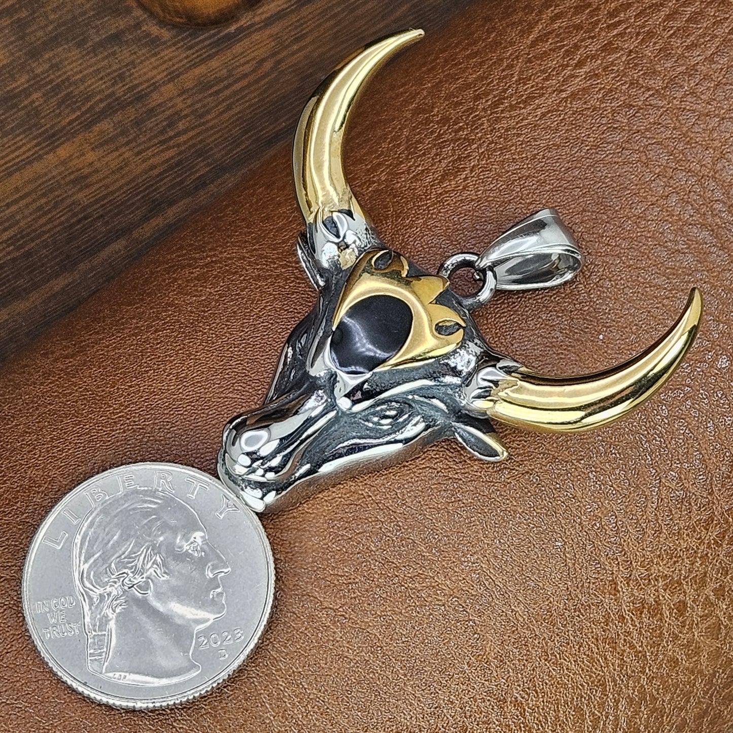 Steer Head Two Toned Stainless Steel Necklace