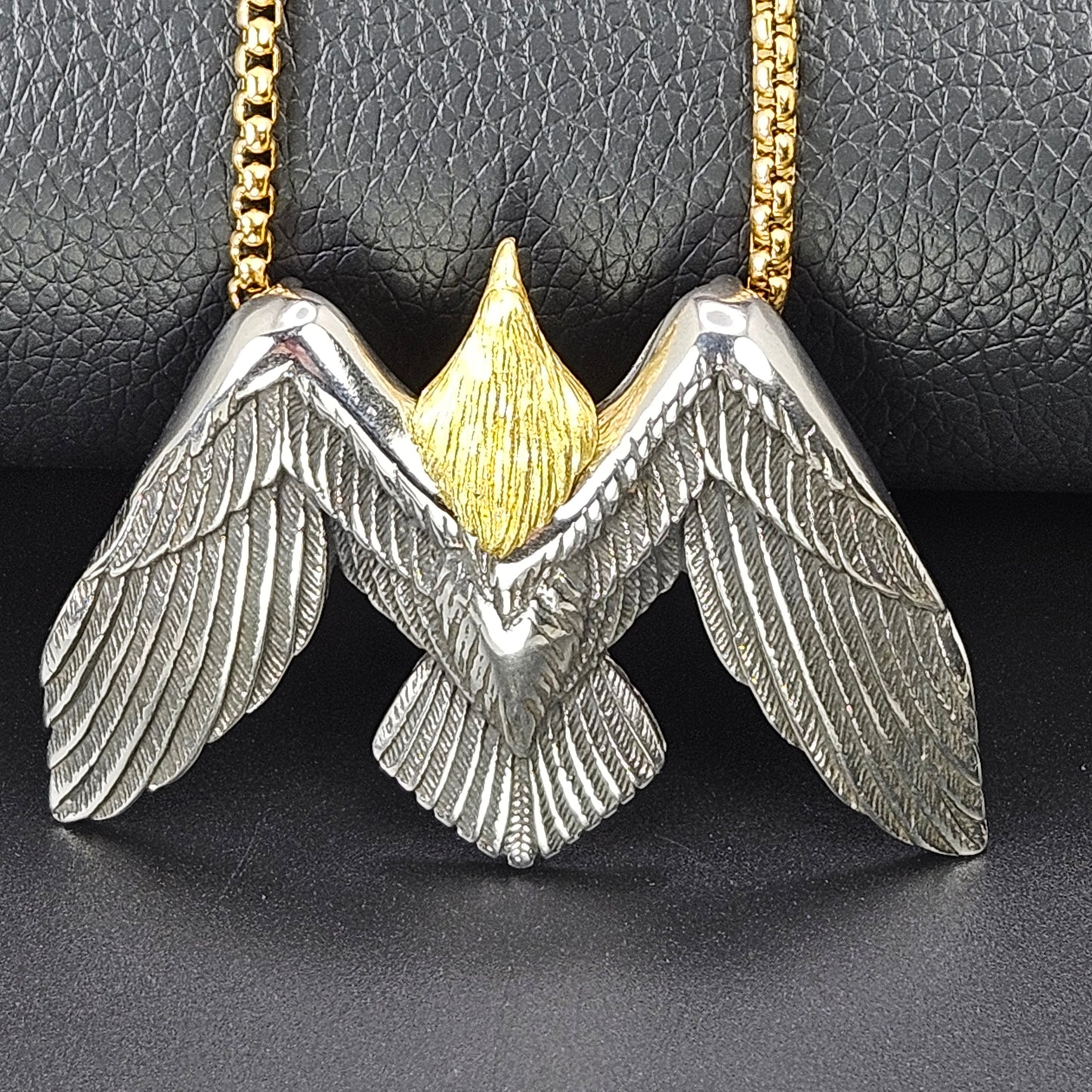 Eagle with a Gold Head Stainless Steel Necklace