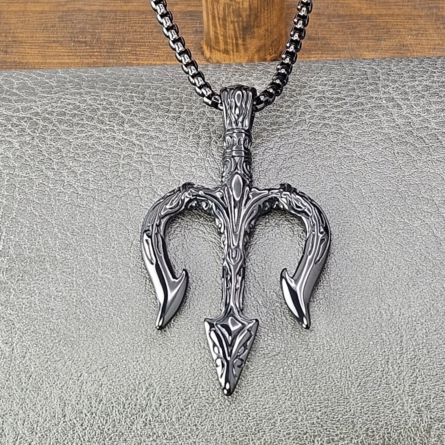 Black Plated Trident Stainless Steel Necklace