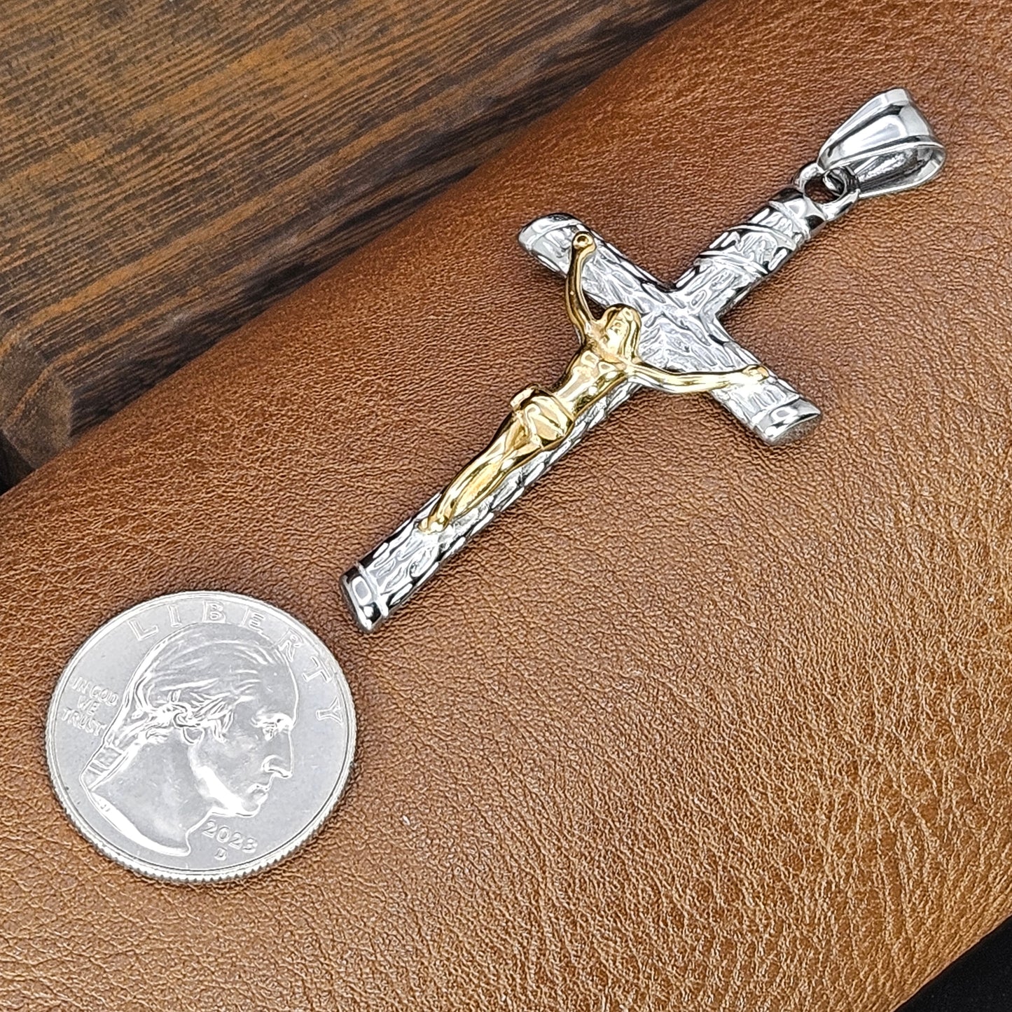 Two Toned Crucifix Stainless Steel Necklace