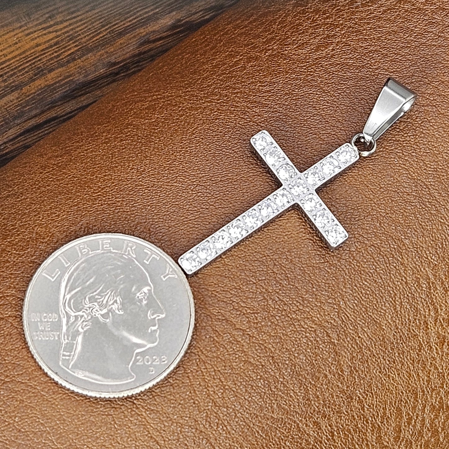 Stainless Steel Cross with Stones Necklace