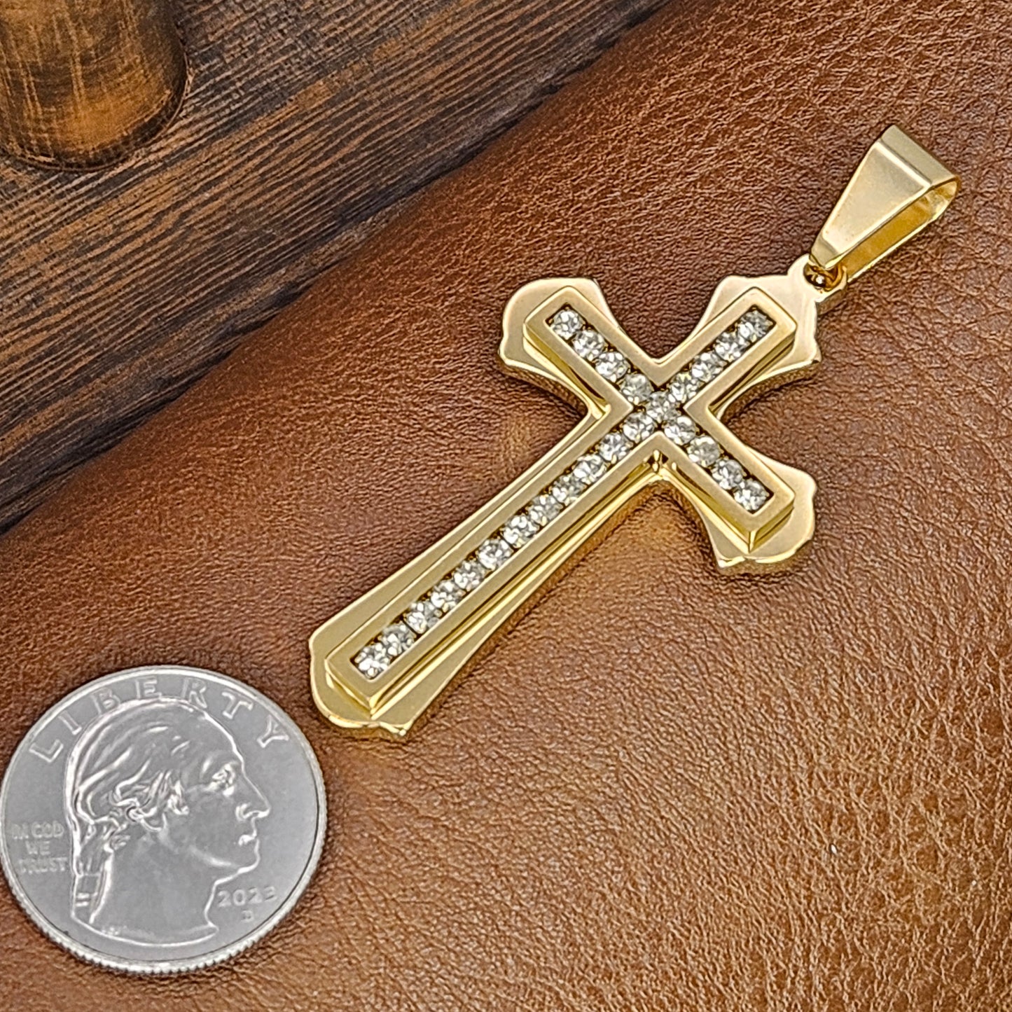 Gold Plated Stone Cross Necklace