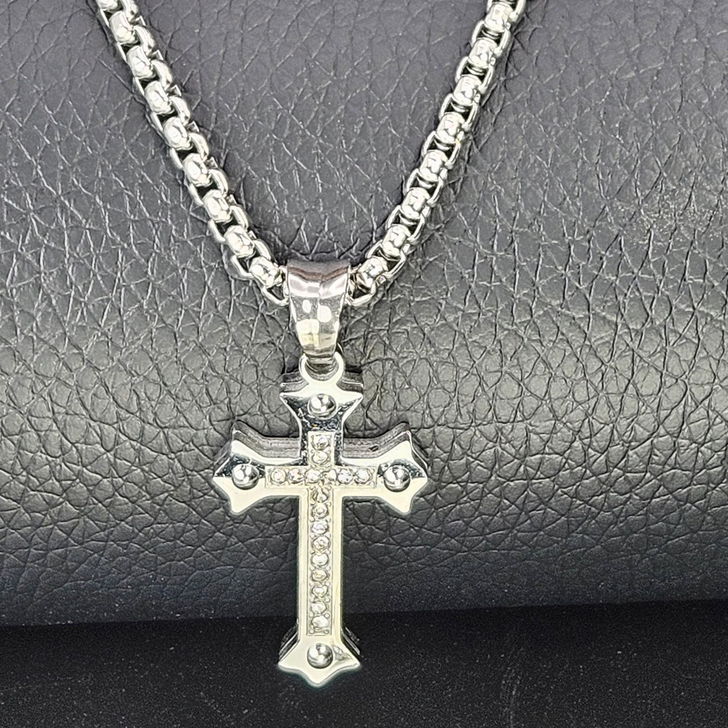 Small Cross With Stones Stainless Steel Necklace