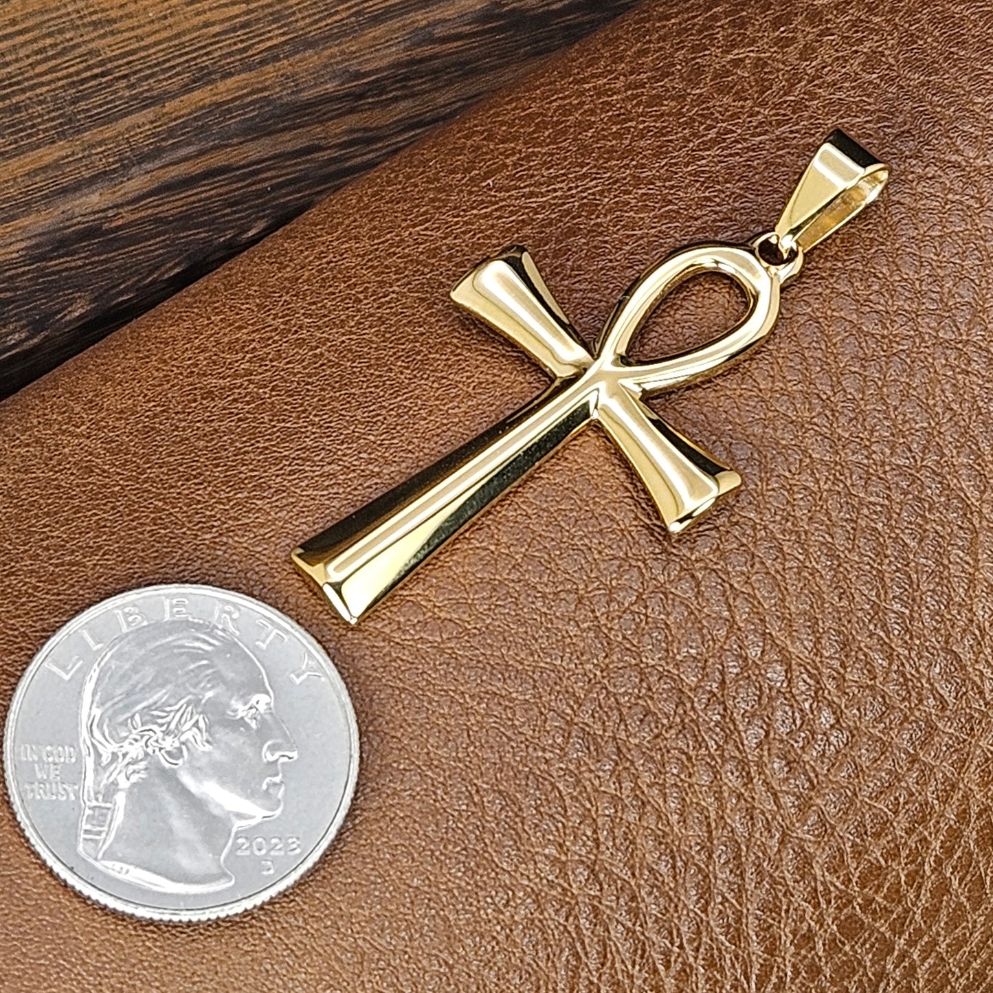 Shiny Gold Plated Ankh Stainless Steel Necklace