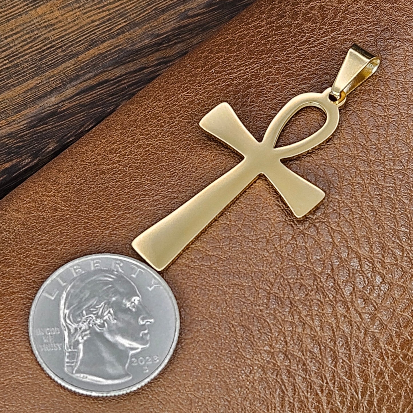 Flat Gold Plated Ankh Stainless Steel Necklace