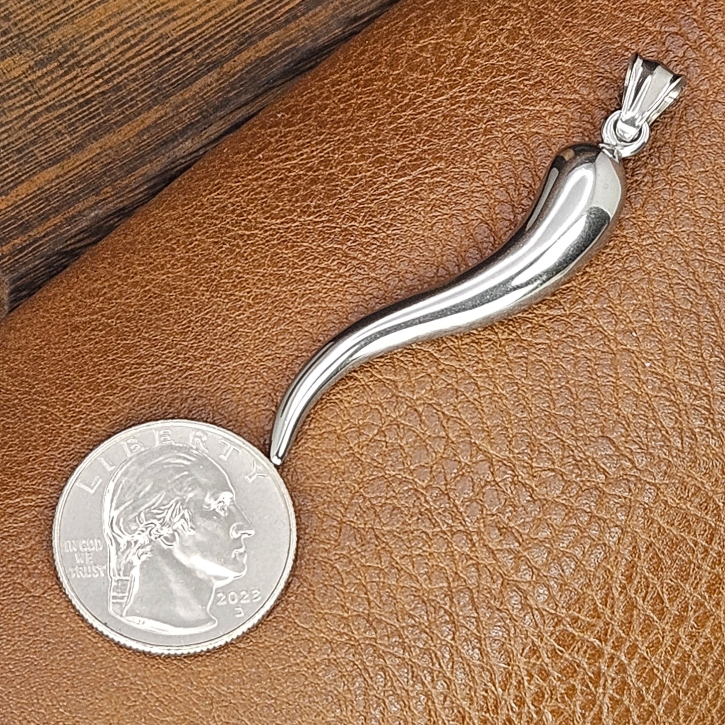 Large Italian Horn Stainless Steel Necklace