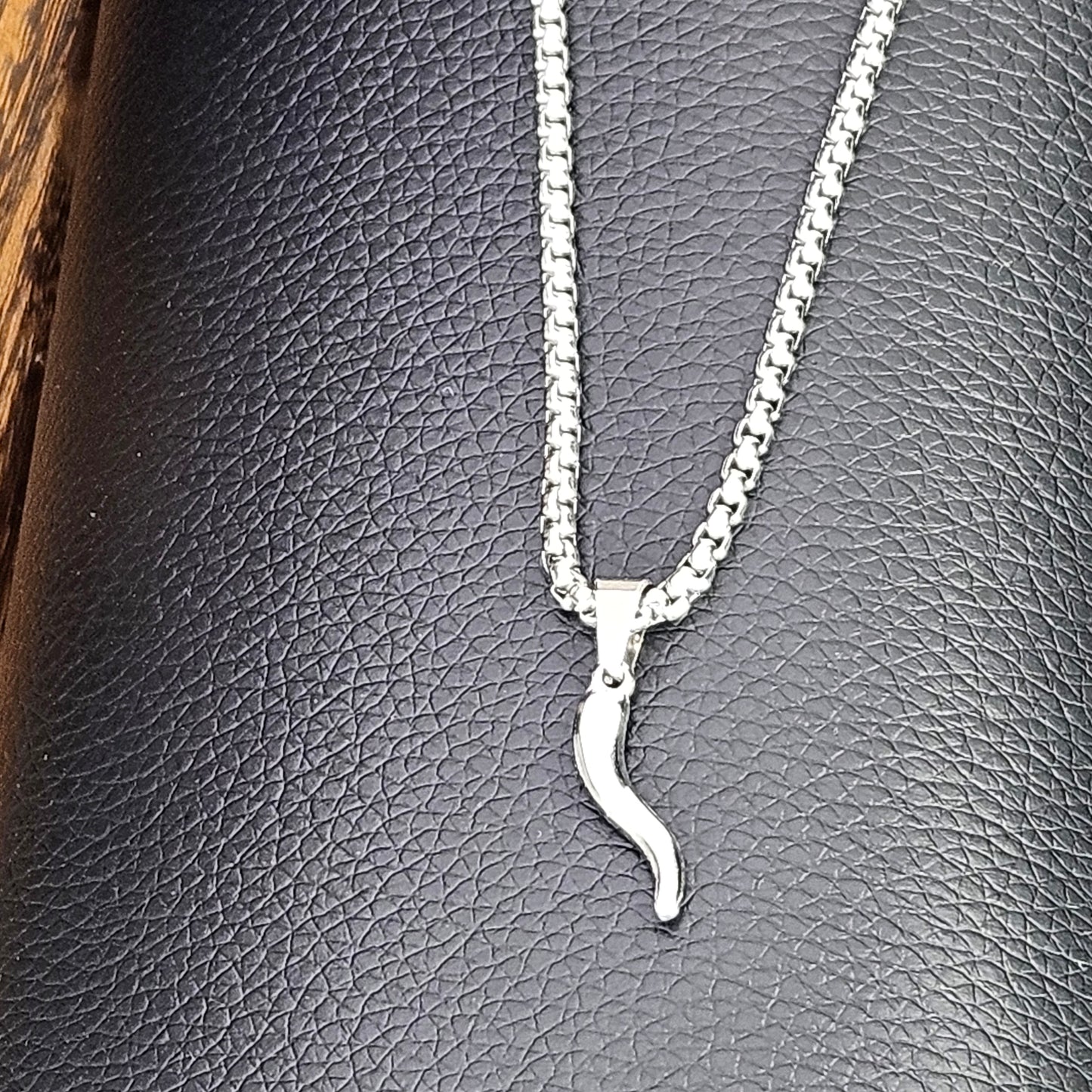 Small Italian Horn Stainless Steel Necklace
