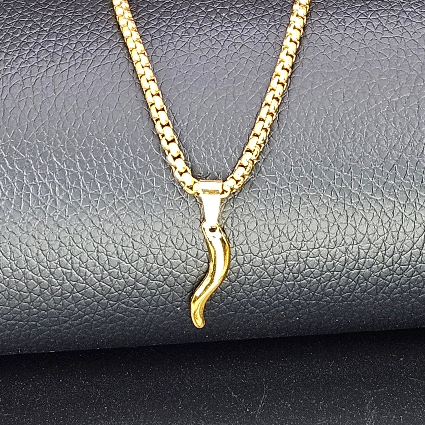 Small Gold Plated Italian Horn Stainless Steel Necklace
