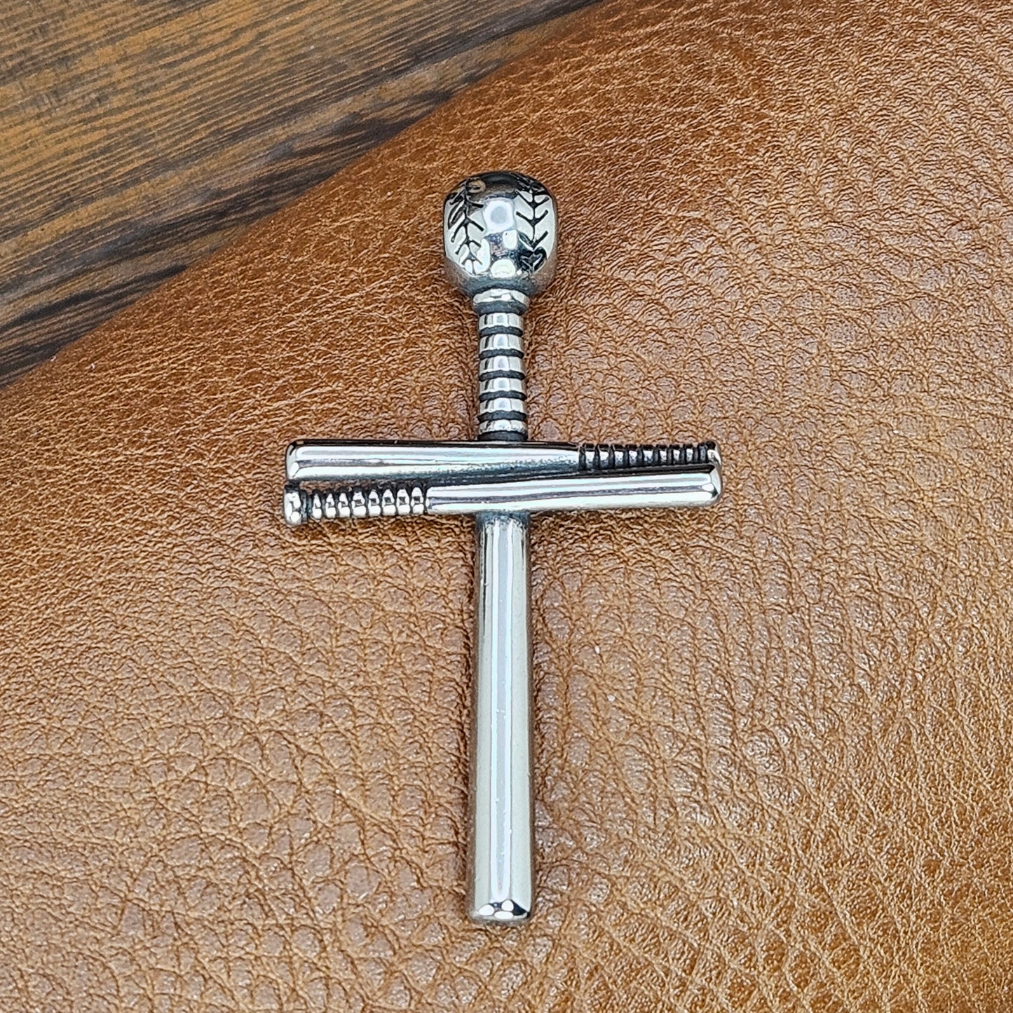 Baseball Bat Cross Stainless Steel Necklace