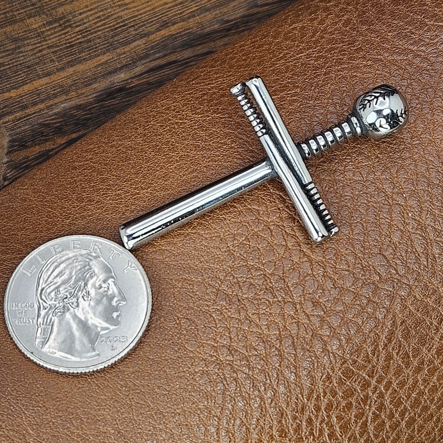 Baseball Bat Cross Stainless Steel Necklace