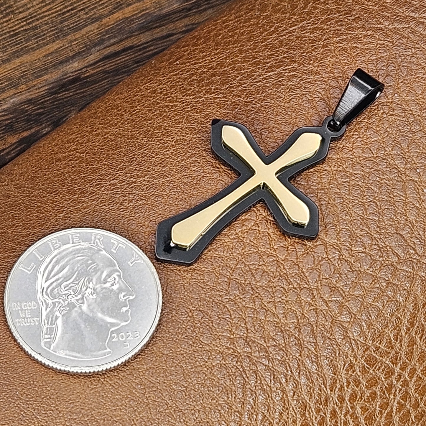 Black and Gold Cross Stainless Steel Necklace
