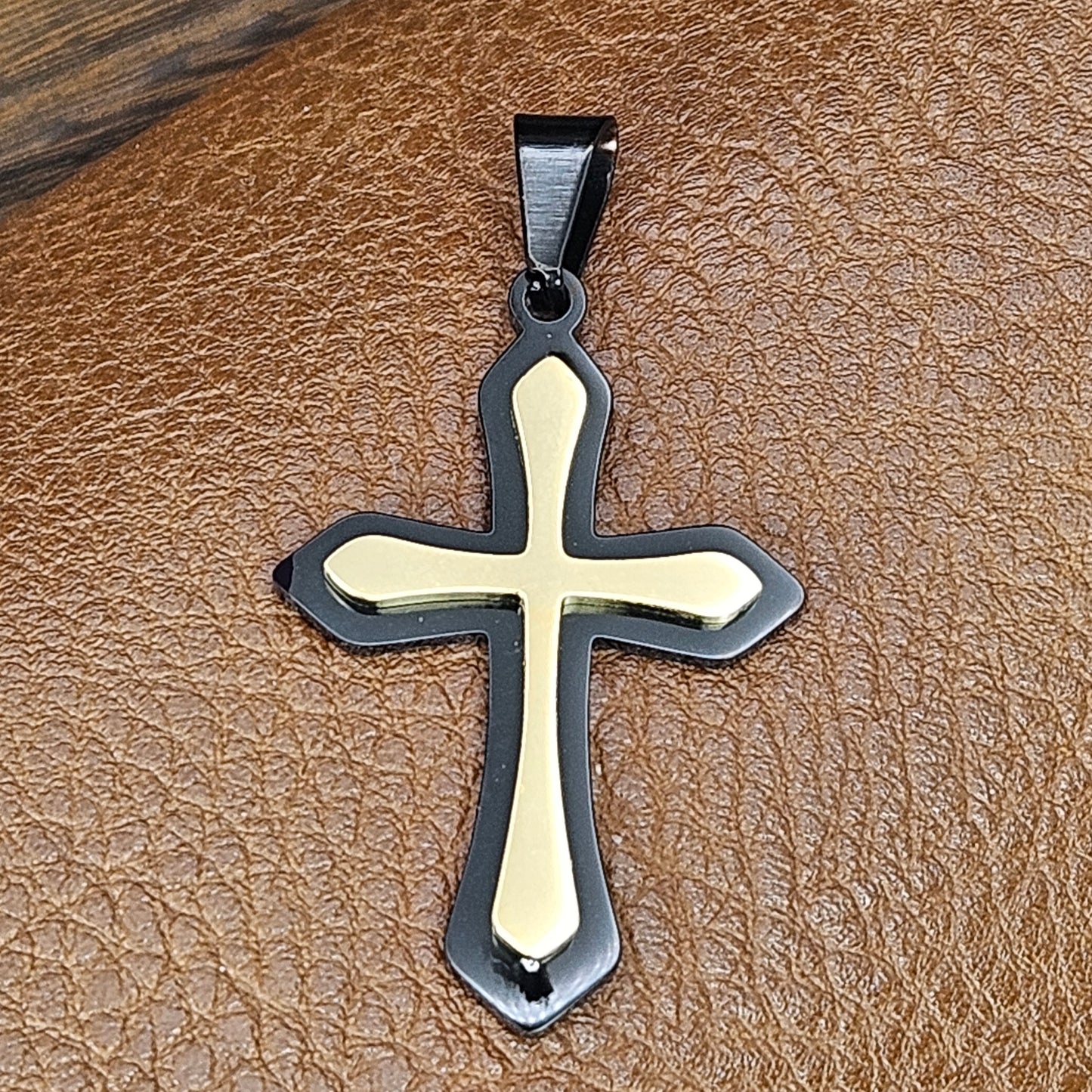Black and Gold Cross Stainless Steel Necklace