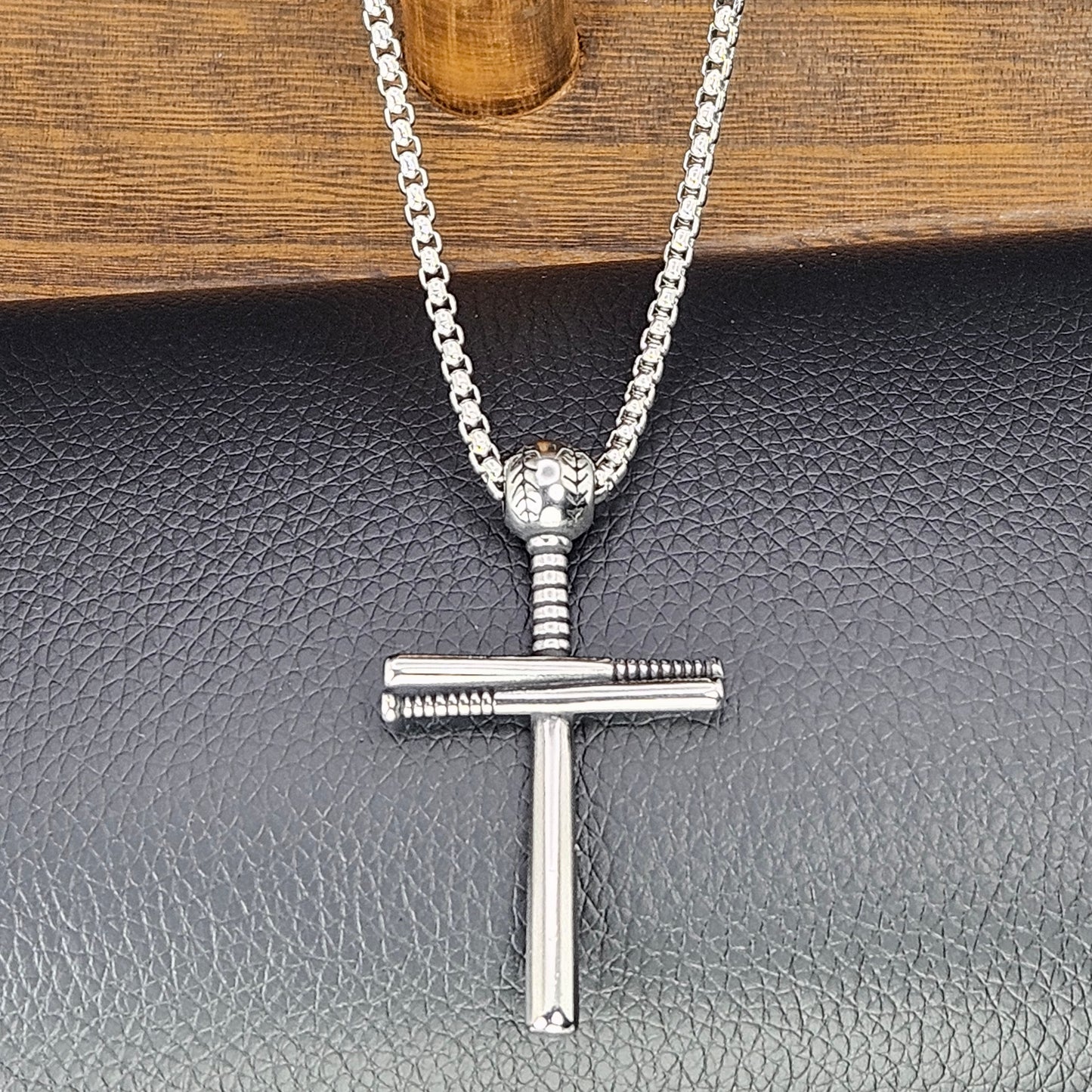 Baseball Bat Cross Stainless Steel Necklace