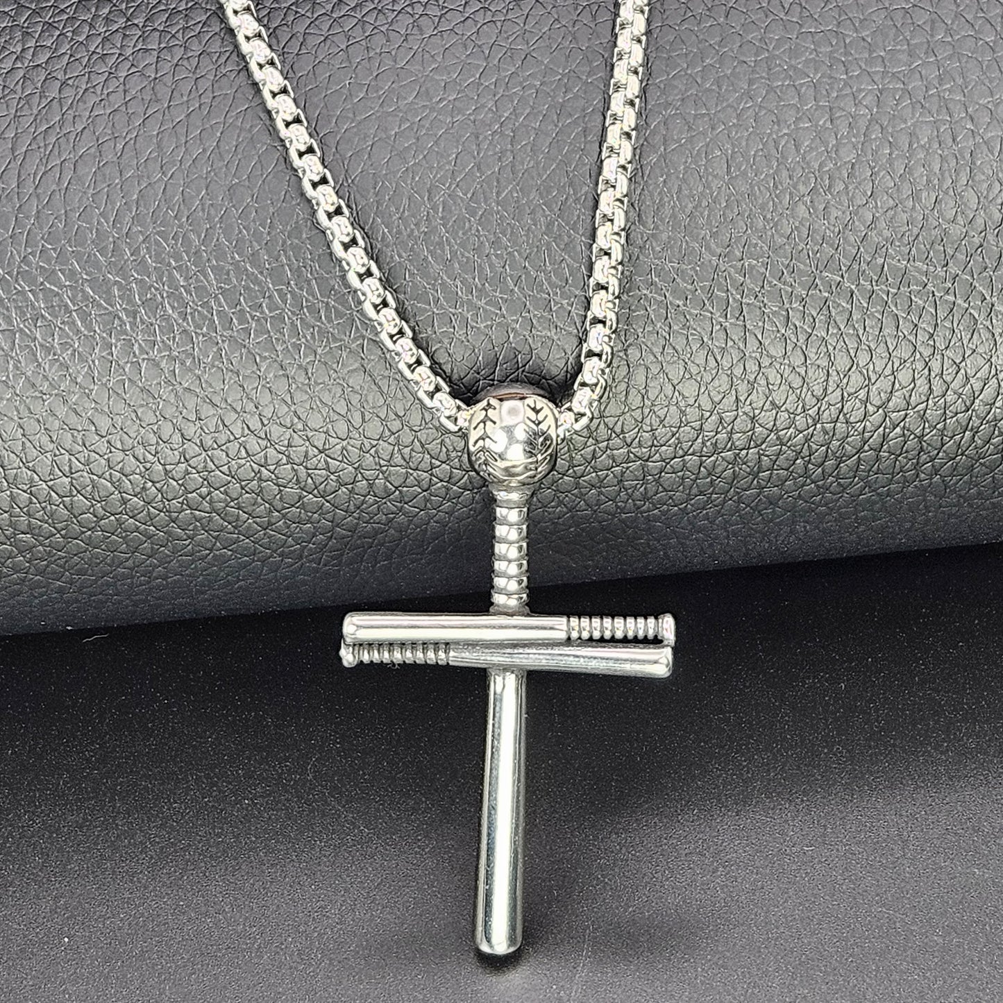 Baseball Bat Cross Stainless Steel Necklace