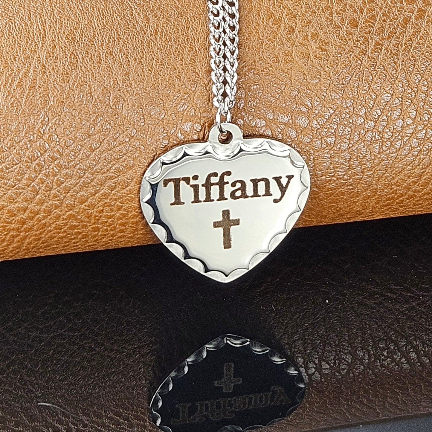 Large Personalized Heart with a Cross Necklace or Key Chain