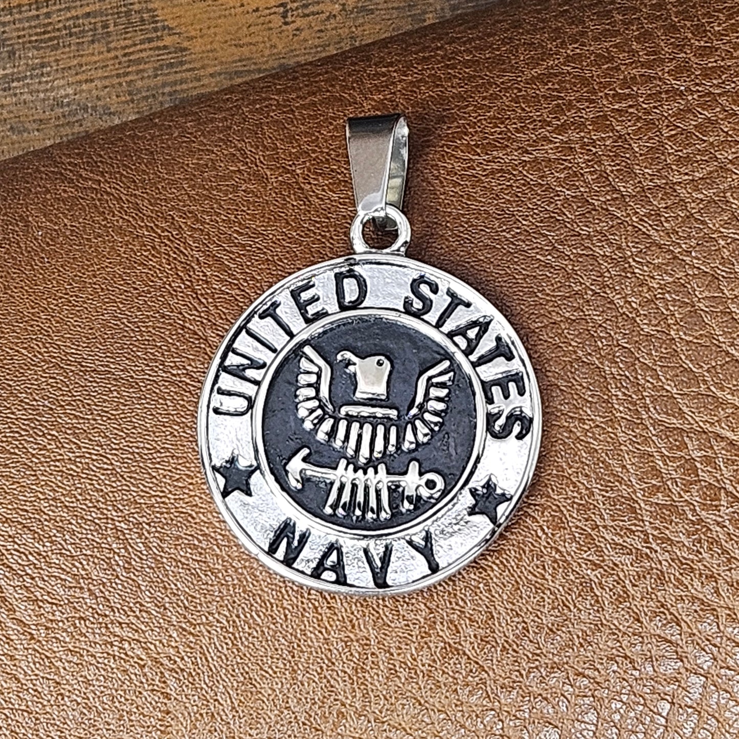 Navy Pendant Stainless Steel Necklace or Key Chain