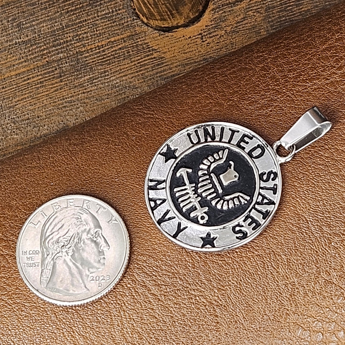 Navy Pendant Stainless Steel Necklace or Key Chain