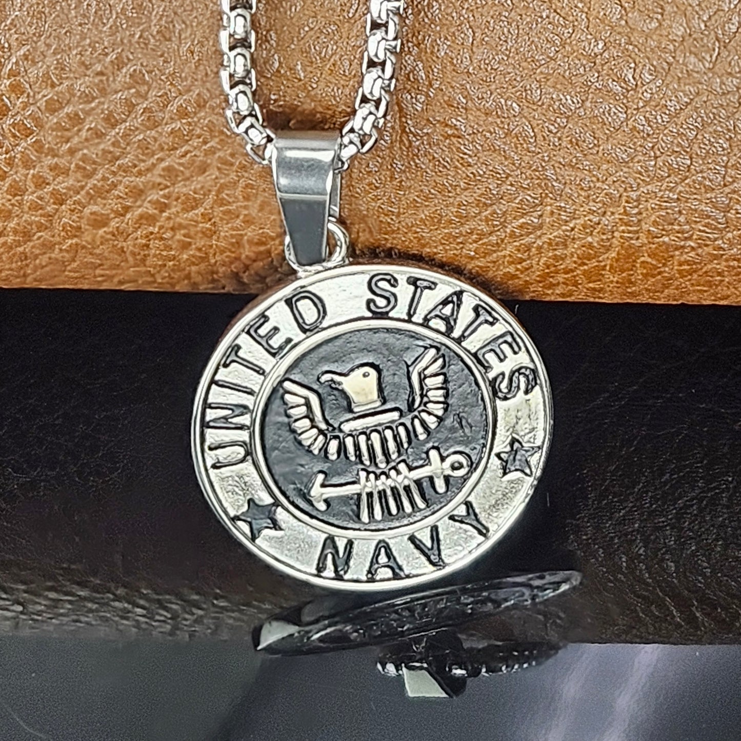 Navy Pendant Stainless Steel Necklace or Key Chain