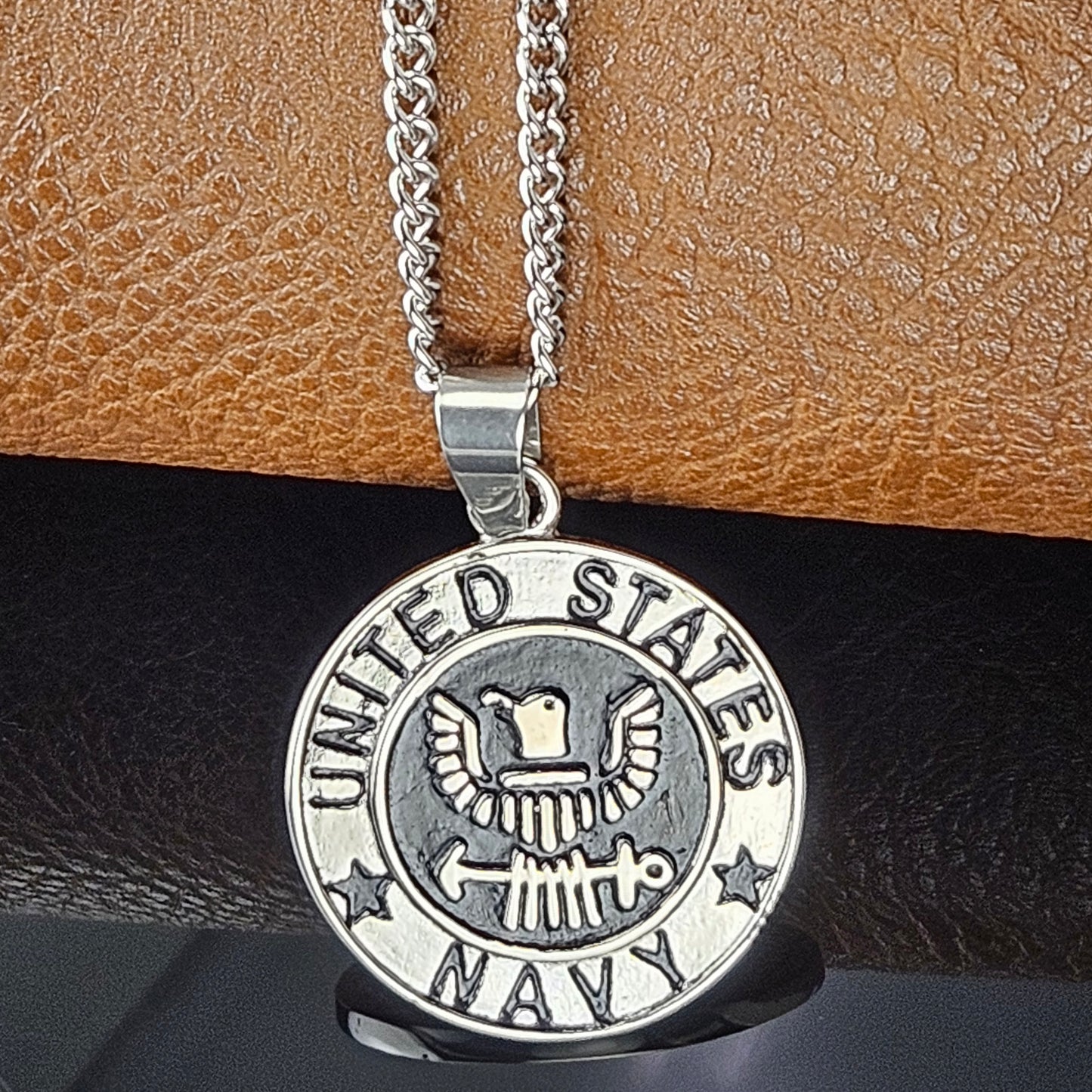 Navy Pendant Stainless Steel Necklace or Key Chain