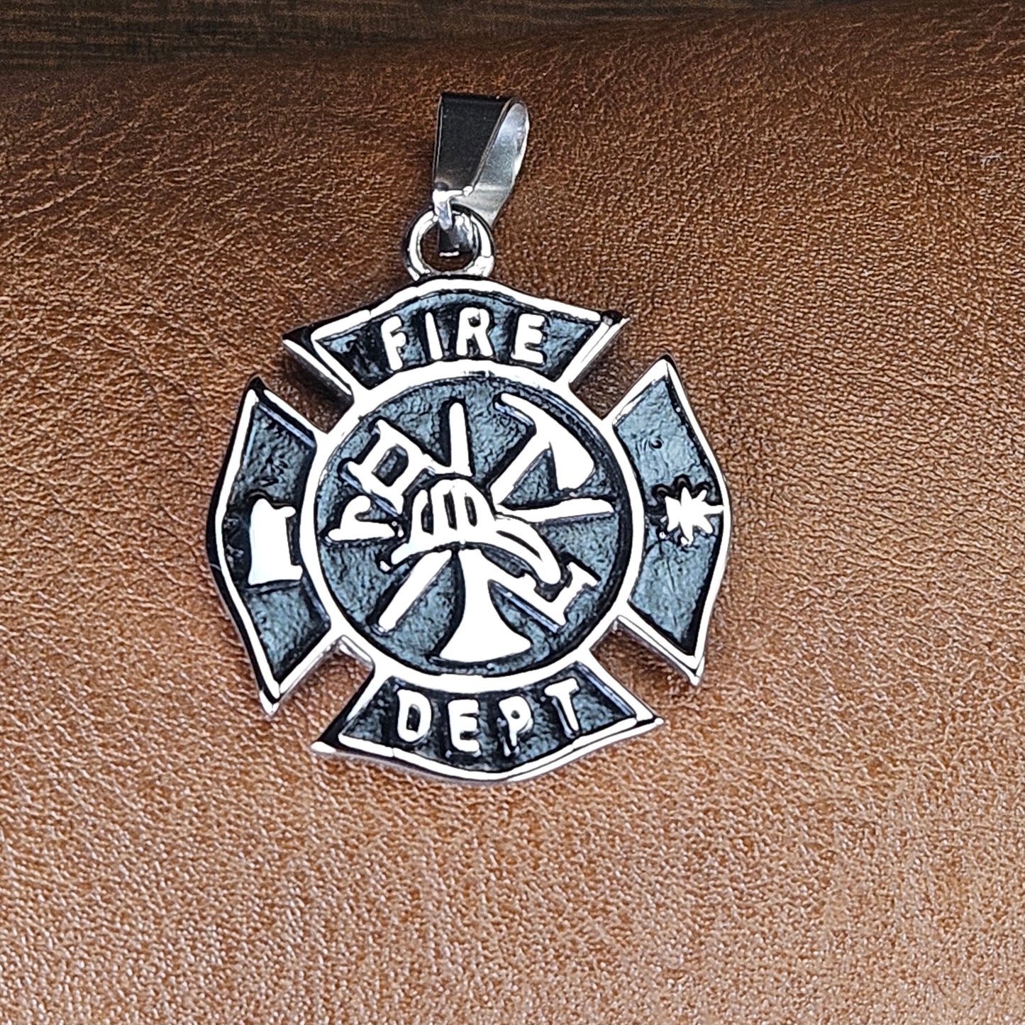 Fire Department Stainless Steel Pendant Necklace or Key Chain