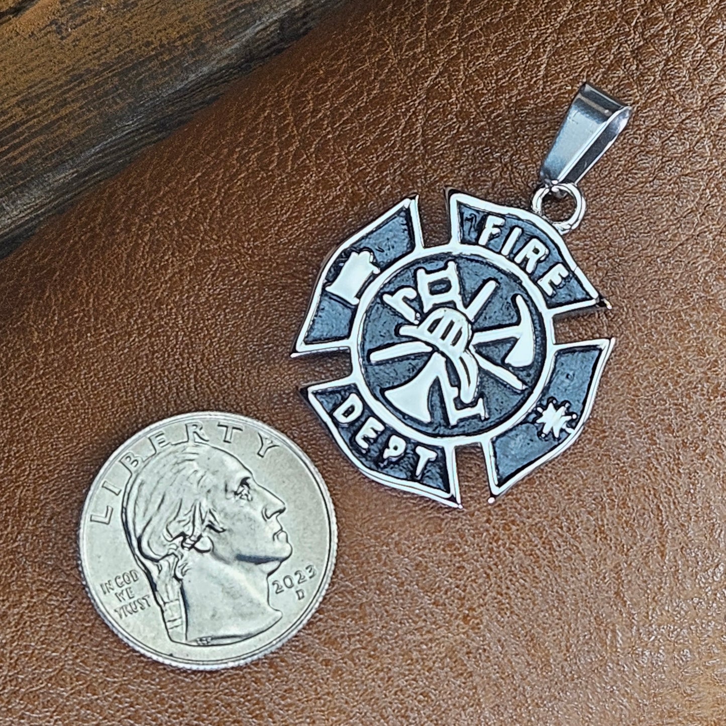 Fire Department Stainless Steel Pendant Necklace or Key Chain