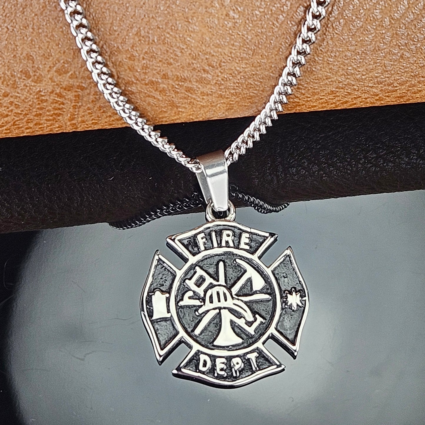 Fire Department Stainless Steel Pendant Necklace or Key Chain