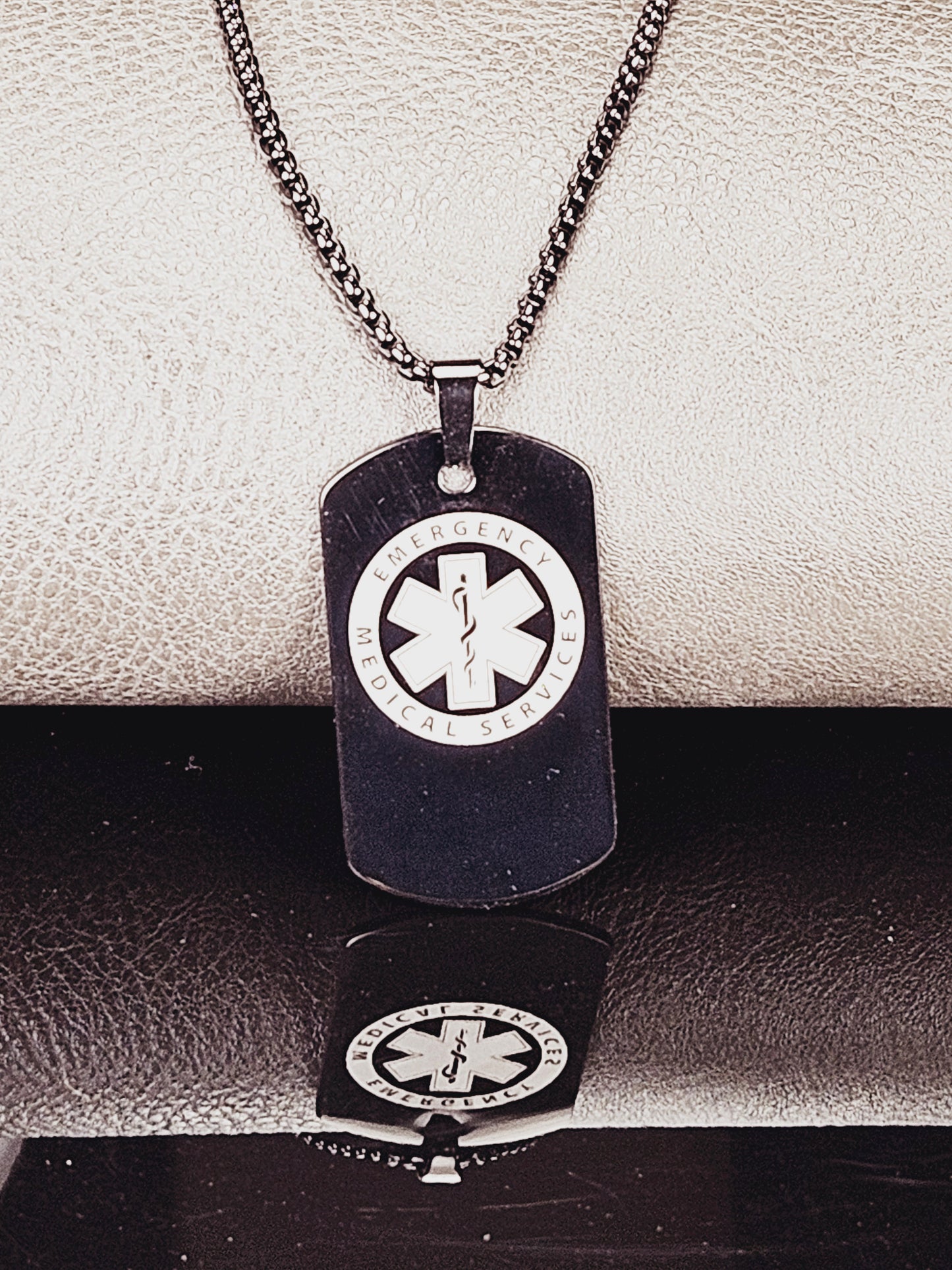 EMS Large Dog Tag Stainless Steel Necklace