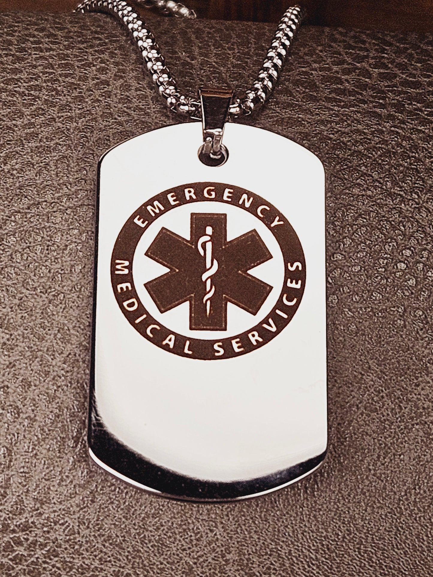 EMS Large Dog Tag Stainless Steel Necklace