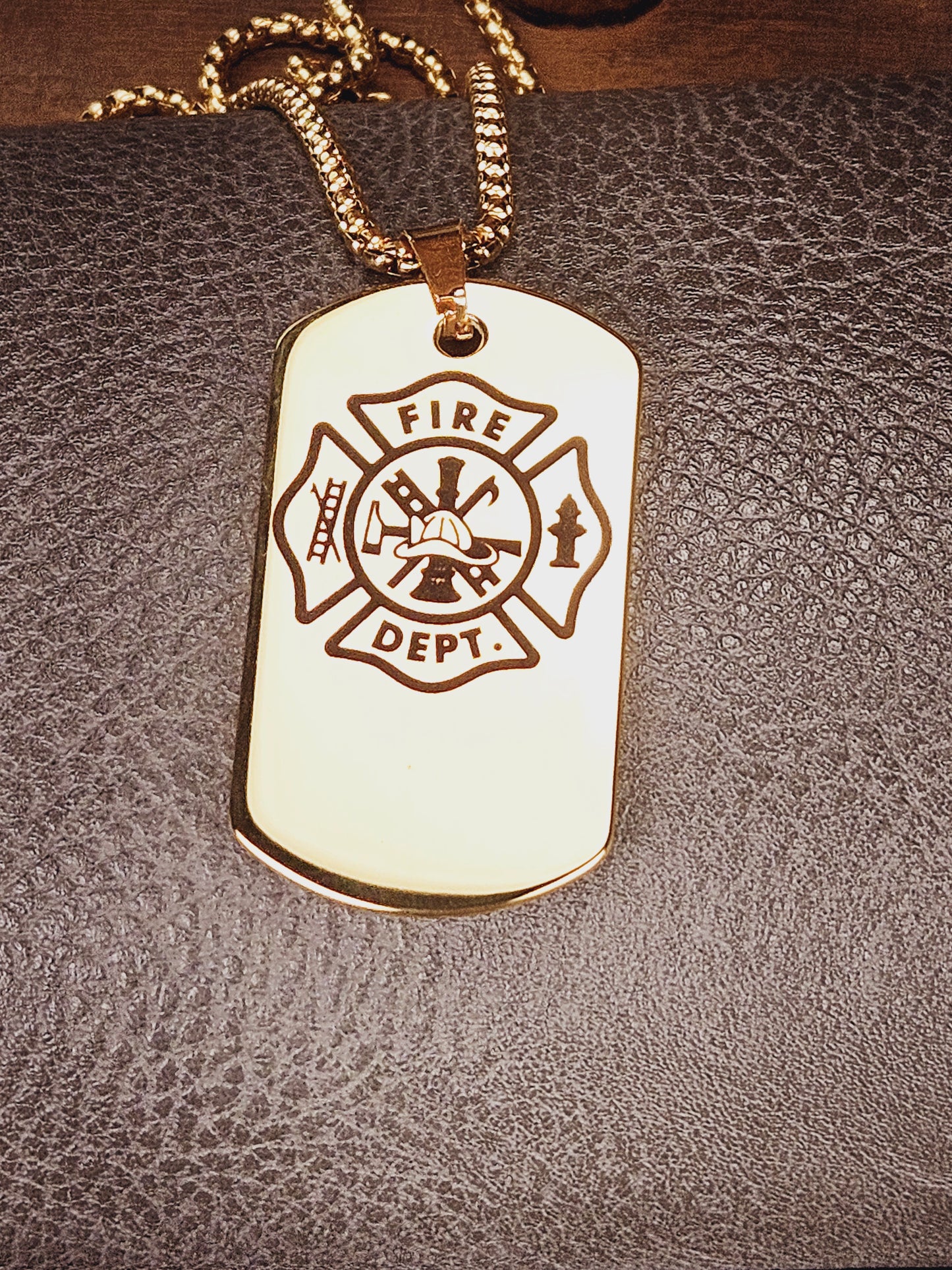 Fire Department Dog Tag Stainless Steel Pendant Necklace