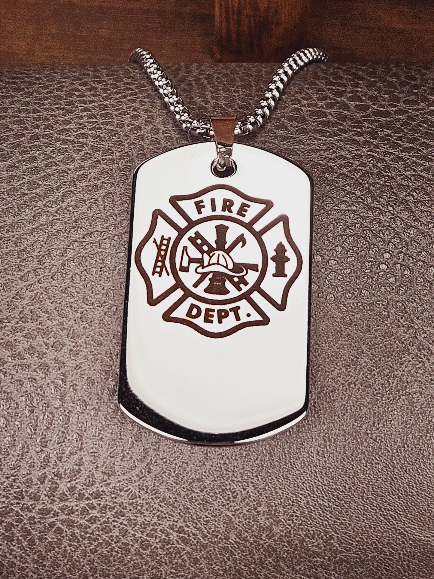 Fire Department Dog Tag Stainless Steel Pendant Necklace