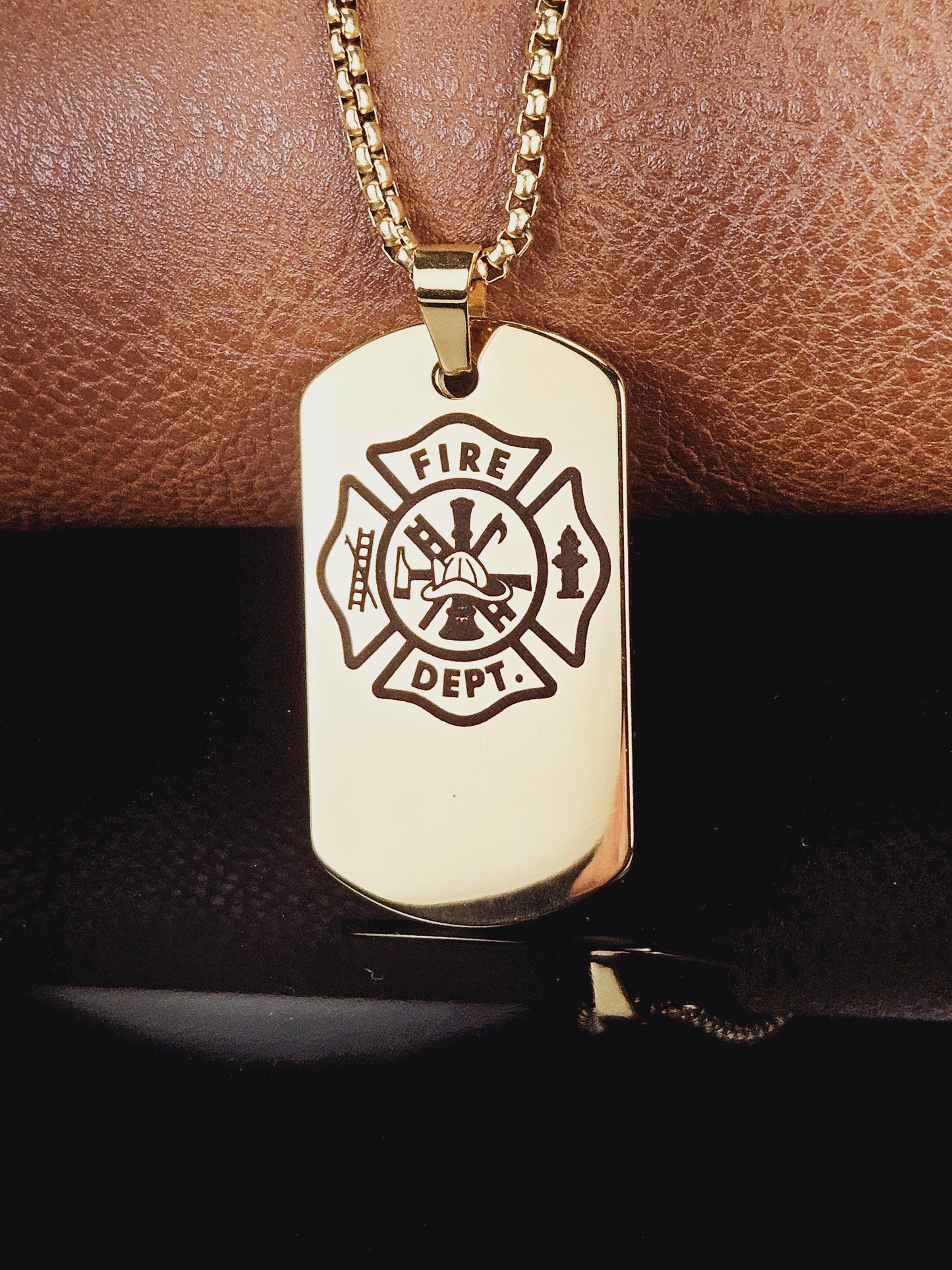 Fire Department Dog Tag Stainless Steel Pendant Necklace