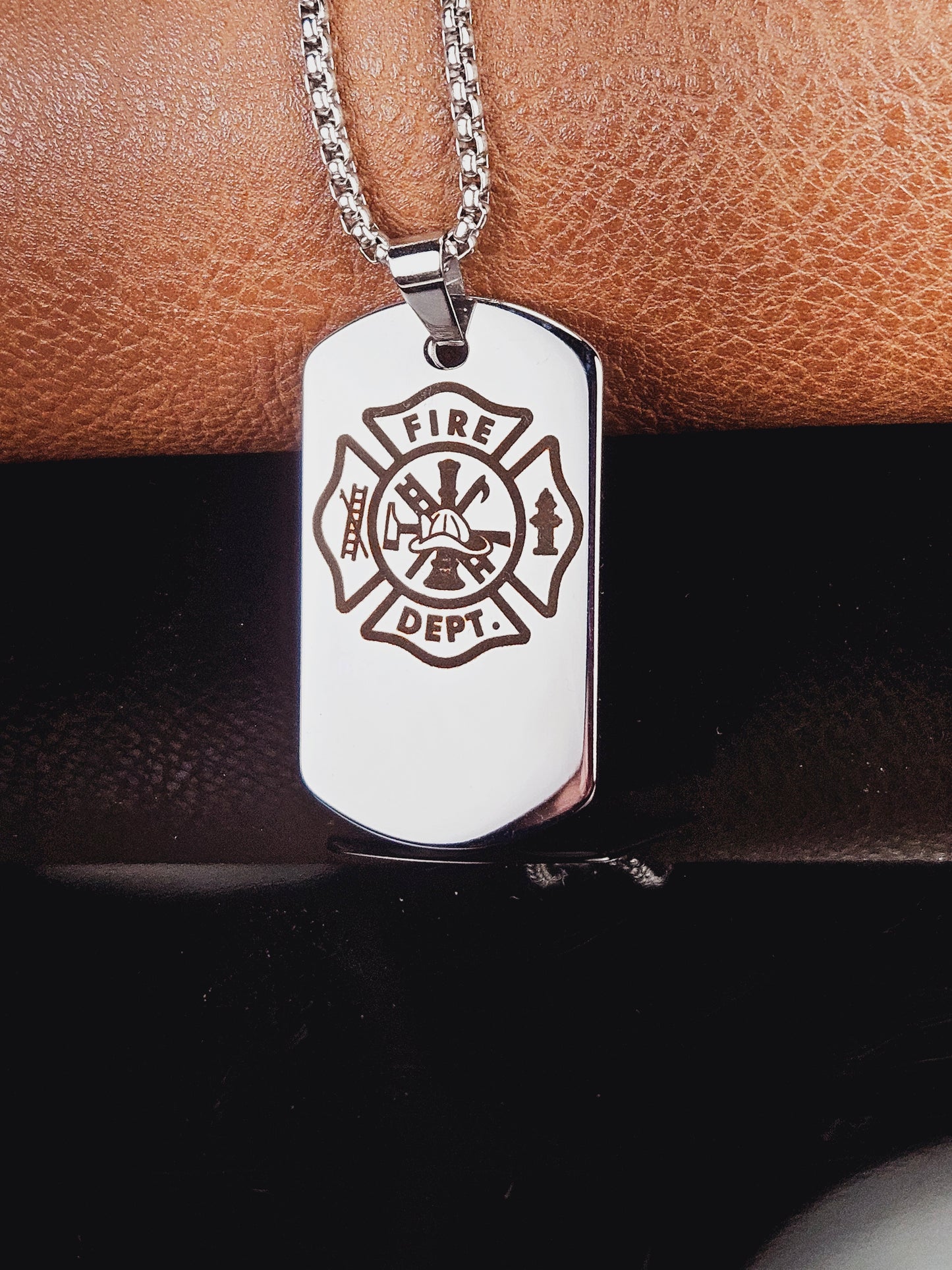 Fire Department Dog Tag Stainless Steel Pendant Necklace