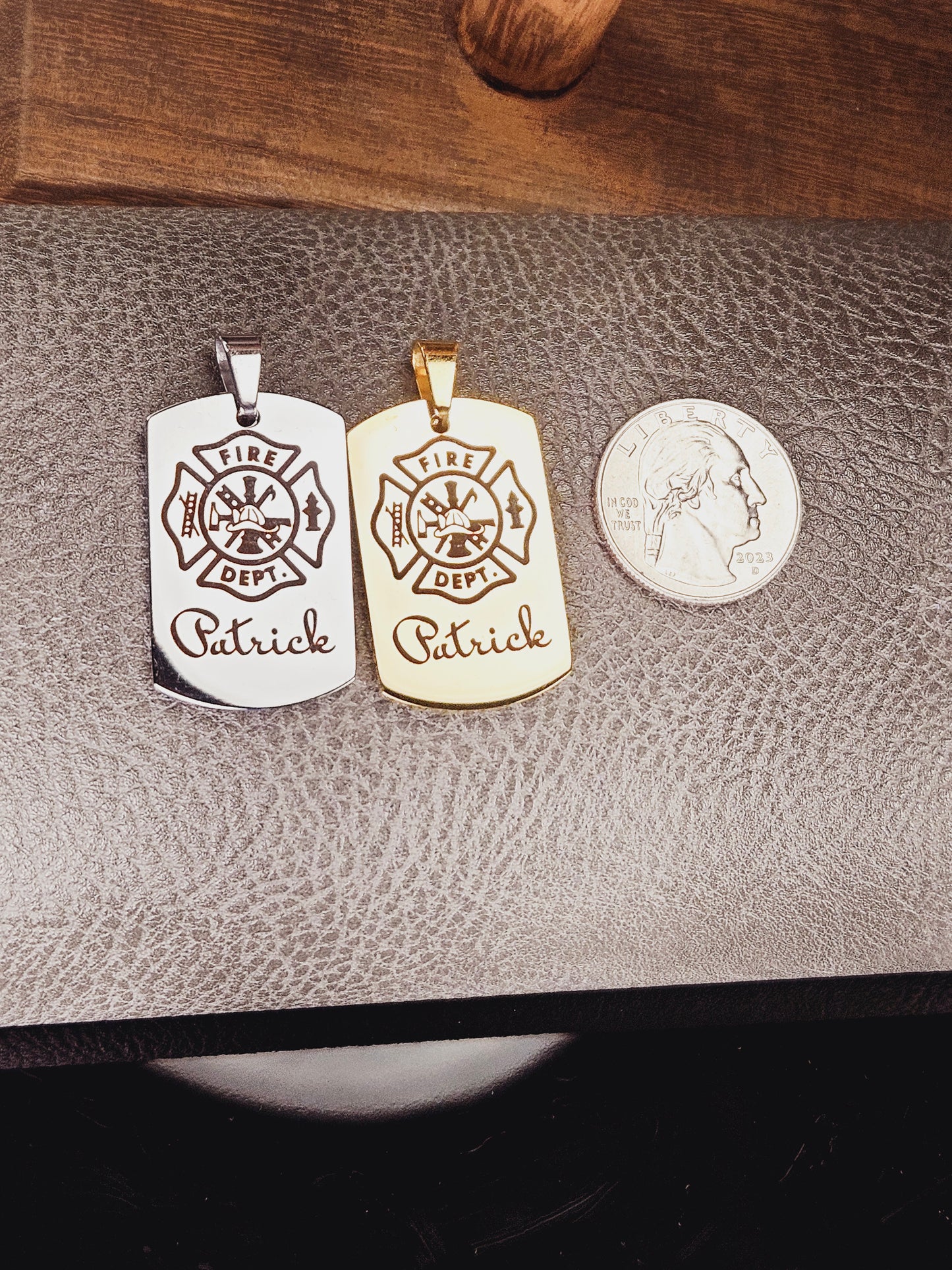 Fire Department Small Dog Tag Stainless Steel Pendant Necklace