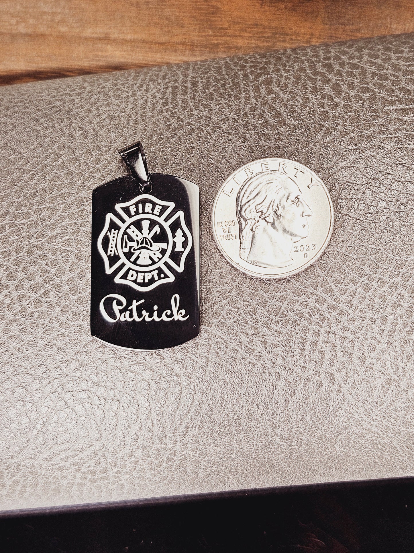 Fire Department Small Dog Tag Stainless Steel Pendant Necklace