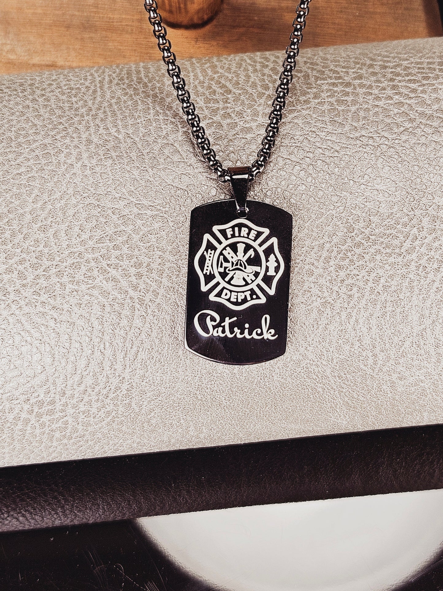 Fire Department Small Dog Tag Stainless Steel Pendant Necklace