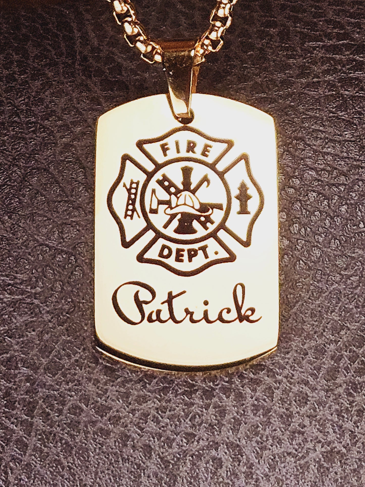 Fire Department Small Dog Tag Stainless Steel Pendant Necklace