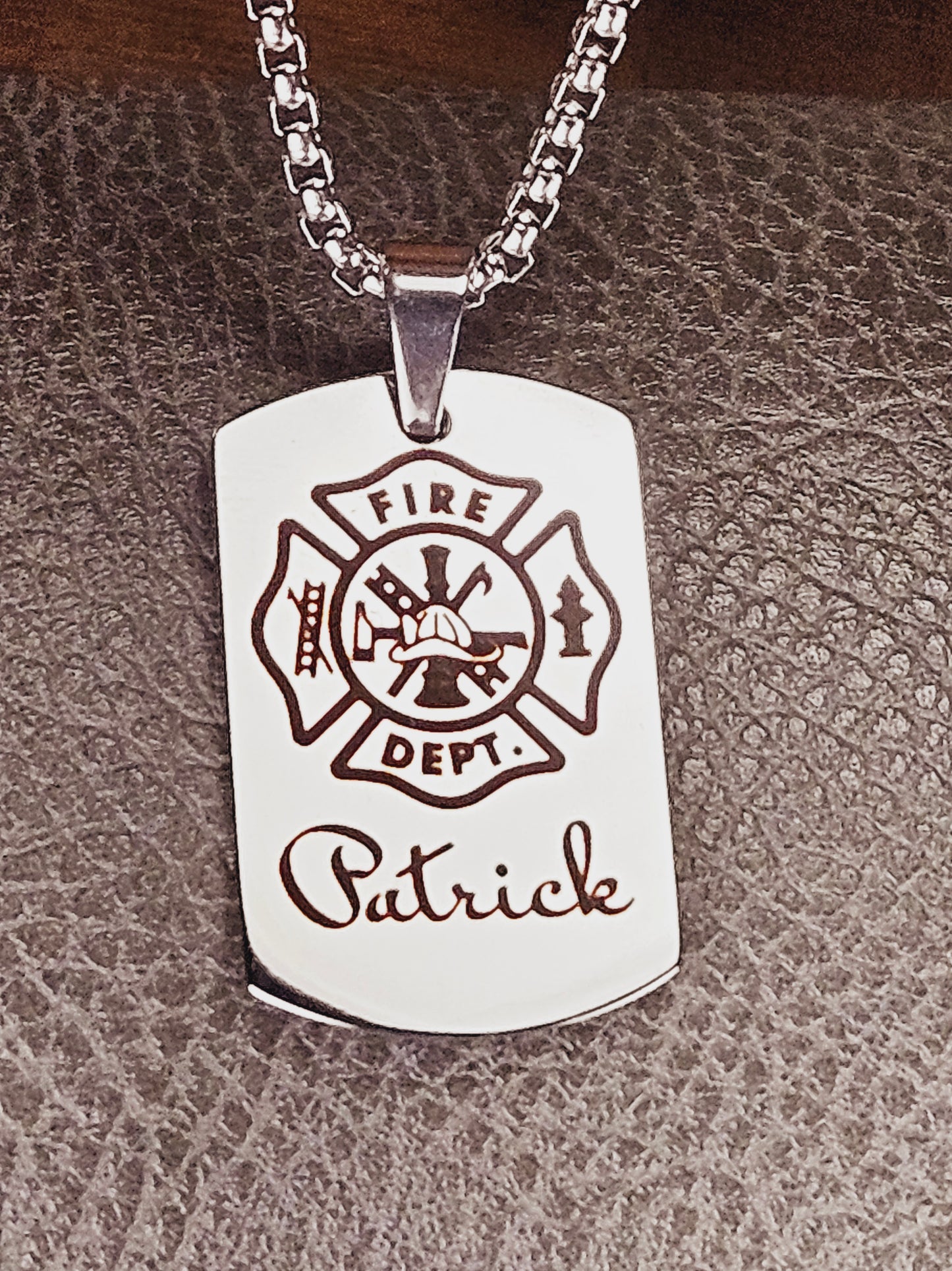 Fire Department Small Dog Tag Stainless Steel Pendant Necklace