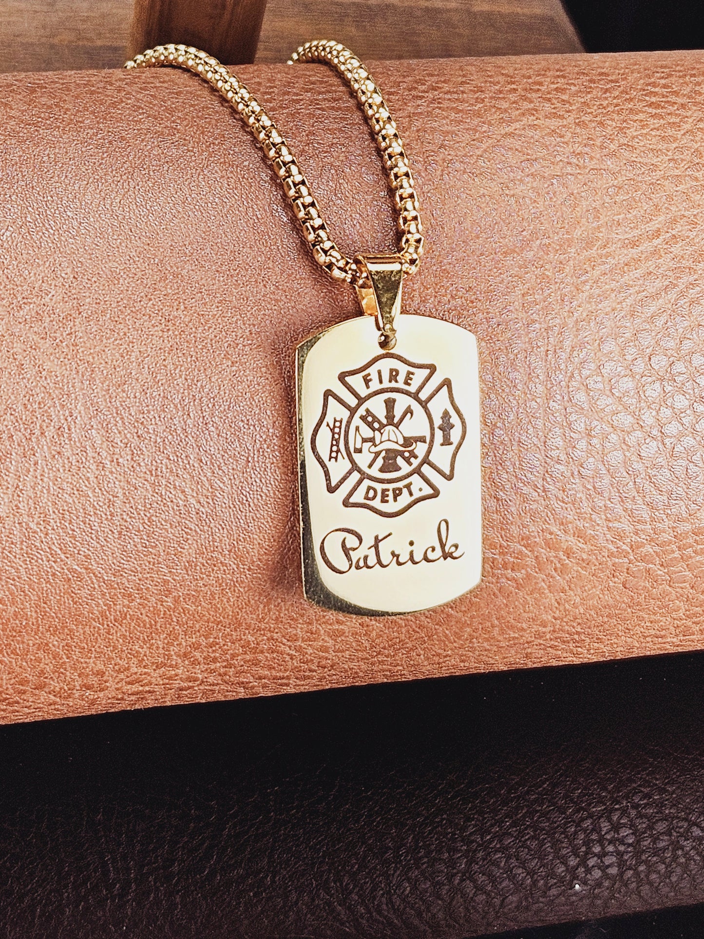 Fire Department Small Dog Tag Stainless Steel Pendant Necklace